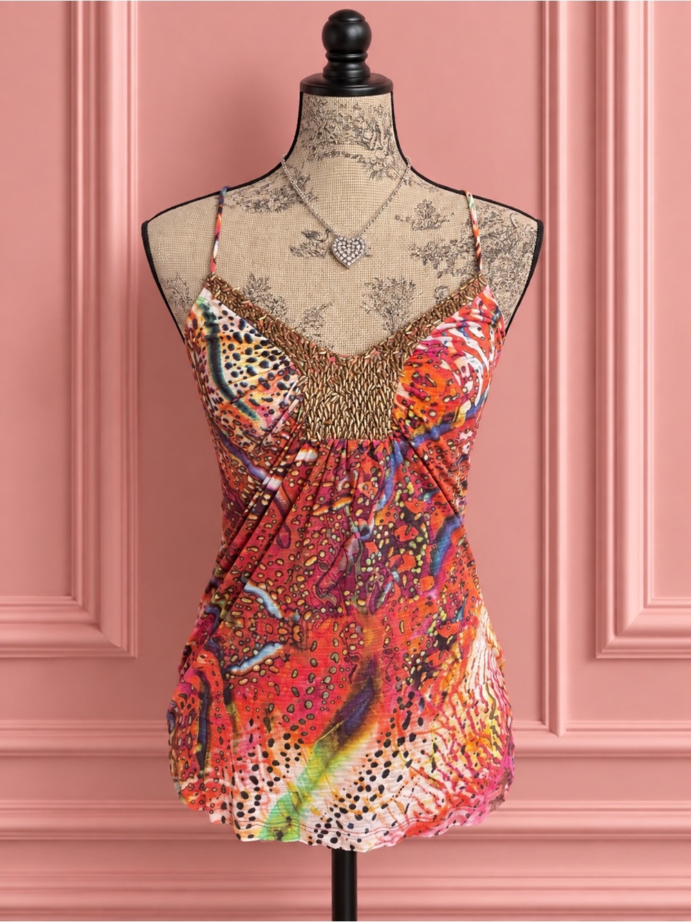 Y2K Abstract Print Beaded Tank Top Size S